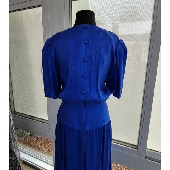 Vintage 100% Silk Blue Dress by Designer Frank Masandrea - MD/8 - Picture 6 of 12